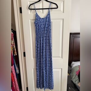 Lush Blue and White Patterned Maxi Dress